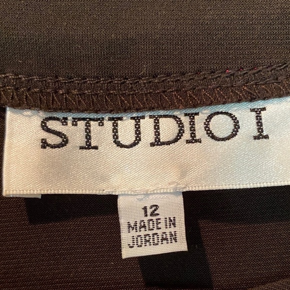 Studio I Vibrant Brown and Pink Dress with Removable Cardigan. - Picture 3 of 6